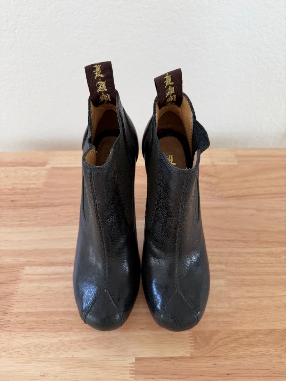 L.A.M.B.~Black Leather Platform Ankle Booties~Size 6M Stiletto Heel - Picture 4 of 10